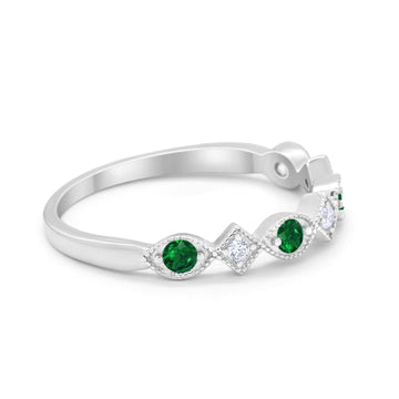 Art Deco Stacking Half Eternity Wedding Ring Simulated Green Emerald CZ 925 Sterling Silver